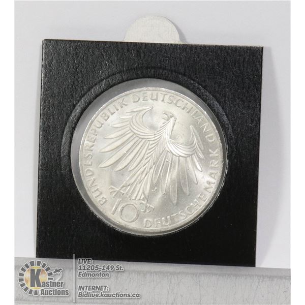 1972 MUNICH OLYMPICS SILVER 10 MARK COMMEM. COMMEMORATIVE ISSUE FOR THE MUNICH OLYMPICS. THIS SILVER