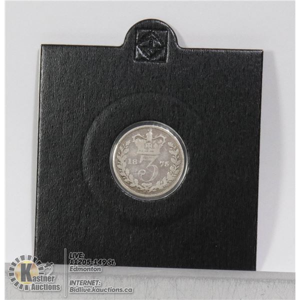 1875 GREAT BRITAIN VICTORIAN SILVER 3 PENCE YOUNG HEAD "JOEY" SILVER BRITISH 3 PENCE WITH FULL DATE 