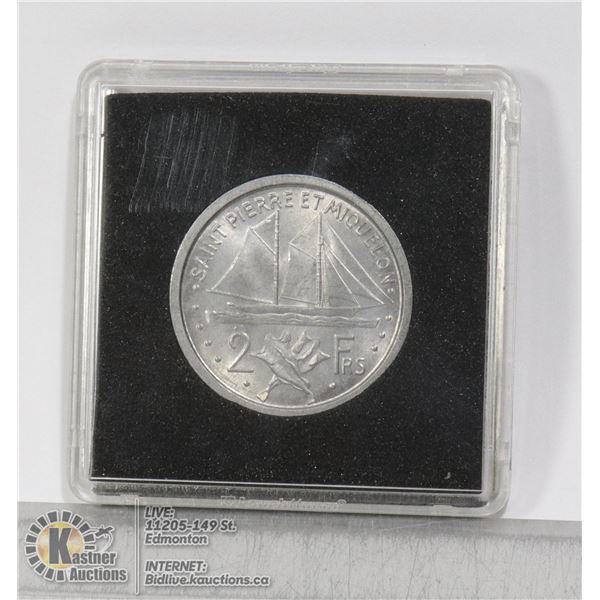 ST. PIERRE MIQUELON 2 FRANC COIN 1948 1 YEAR TYPE ISSUED IN 1948 FOR ST PIERRE A FRENCH TERRITORY LO
