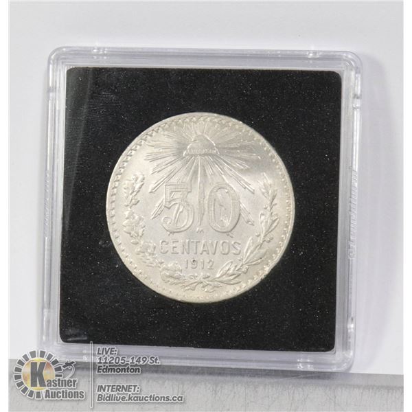 MEXICO 1912 SILVER 50 CENTAVO COIN SCARCE DATE LOWER MINTAGE YEAR OF THE LARGE SIZE MEXICO SILVER 50