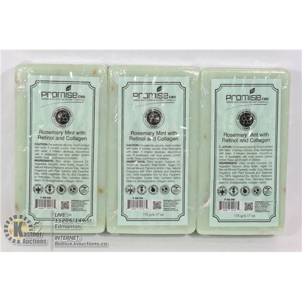 3 BARS OF PROMISE CBD ROSEMARY MINT WITH RETINOL AND COLLAGEN SOAP (175G EA)