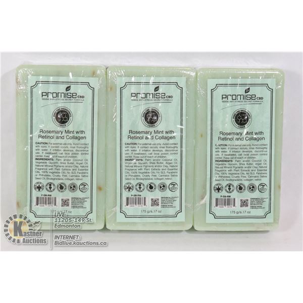 3 BARS OF PROMISE CBD ROSEMARY MINT WITH RETINOL AND COLLAGEN SOAP (175G EA)