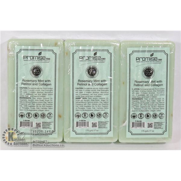 3 BARS OF PROMISE CBD ROSEMARY MINT WITH RETINOL AND COLLAGEN SOAP (175G EA)