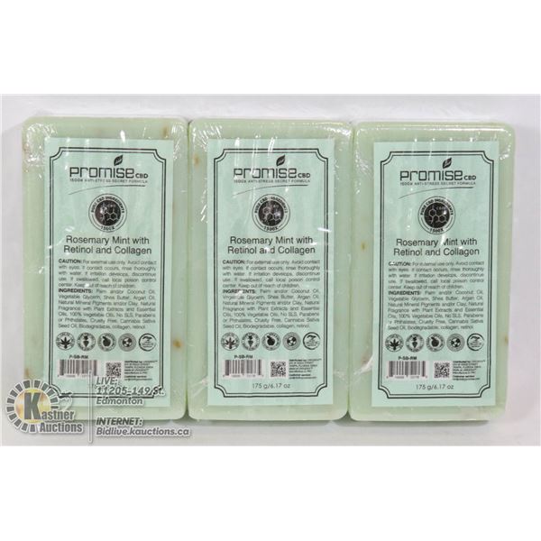3 BARS OF PROMISE CBD ROSEMARY MINT WITH RETINOL AND COLLAGEN SOAP (175G EA)