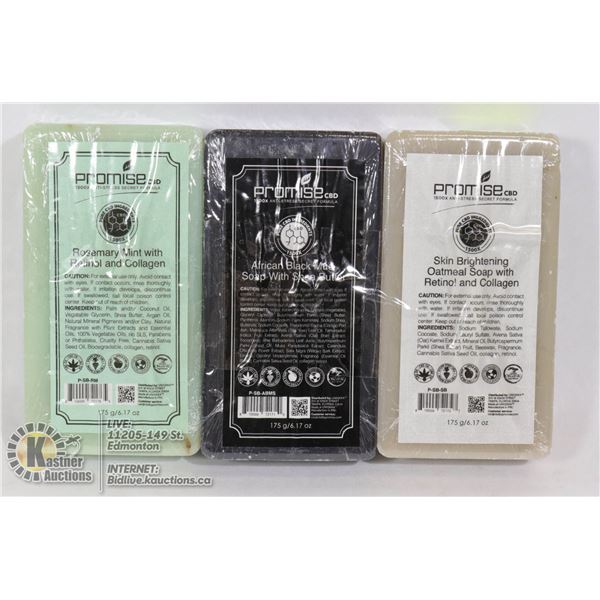 3 ASSORTED BARS OF PROMISE CBD BAR SOAP 175G EACH