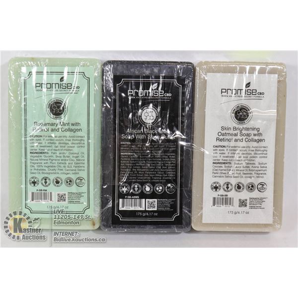 3 ASSORTED BARS OF PROMISE CBD BAR SOAP 175G EACH