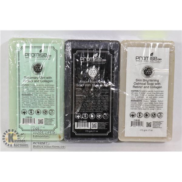 3 ASSORTED BARS OF PROMISE CBD BAR SOAP 175G EACH