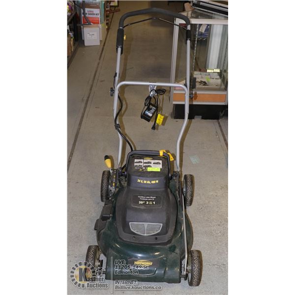 YARDWORKS 24 VOLT CORDLESS LAWN MOWER BATTERY IS STRONG