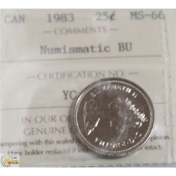 1983 CANADIAN 25 CENT COIN CERT ICCS MS66
