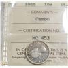 Image 1 : 1955 CANADIAN 10 CENT SILVER COIN CERT-ICCS PL 64