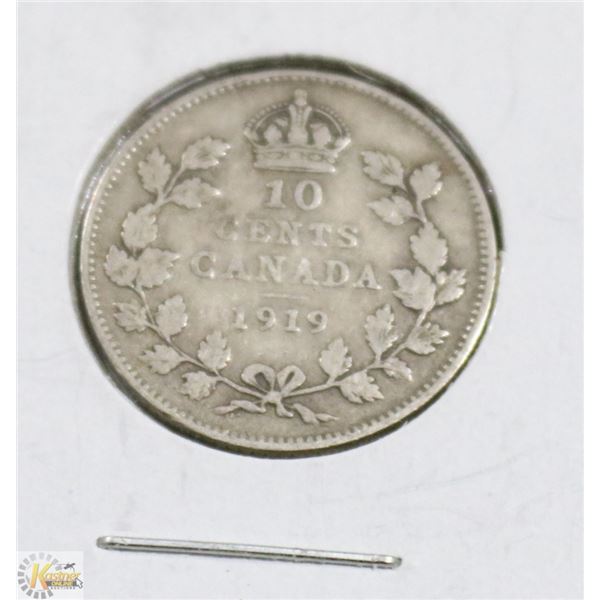 1919 CANADIAN GEORGE V 10 CENT SILVER COIN