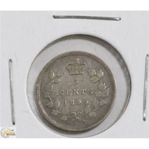 1899 CANADIAN QUEEN VICTORIA SILVER 5 CENT COIN
