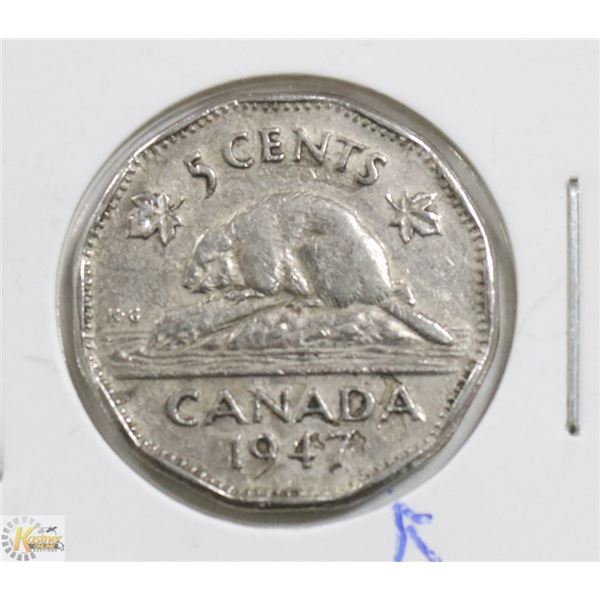 SCARCE CANADIAN 1947 DOT VARIETY GEORGE VI 5 CENT