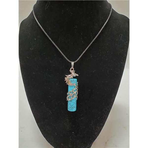 TURQUOISE  STONE IN STAINLESS SHEATH NECKLACE WITH
