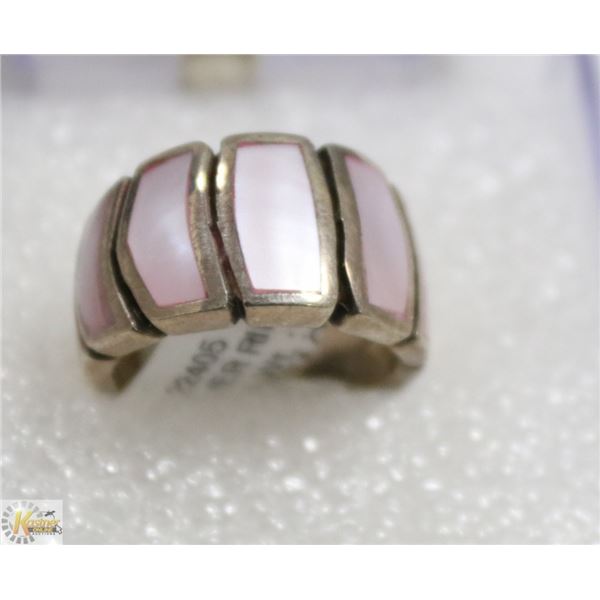 NEW PINK MOTHER OF PEARL AND STERLING SILVER RING