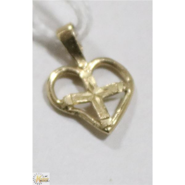 10 KT GOLD CROSS HEART PENDANT