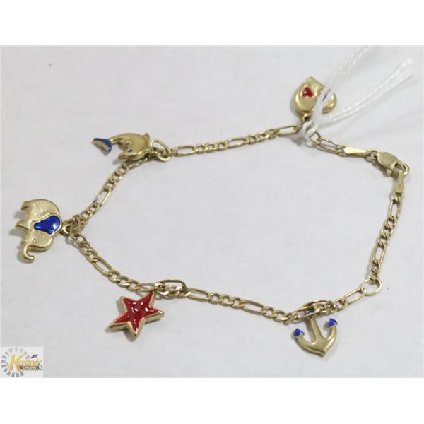 10 KT CHARM BRACELET WITH CHARMS