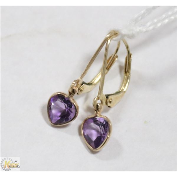 10 KT AMETHYST HEART DROP EARRINGS