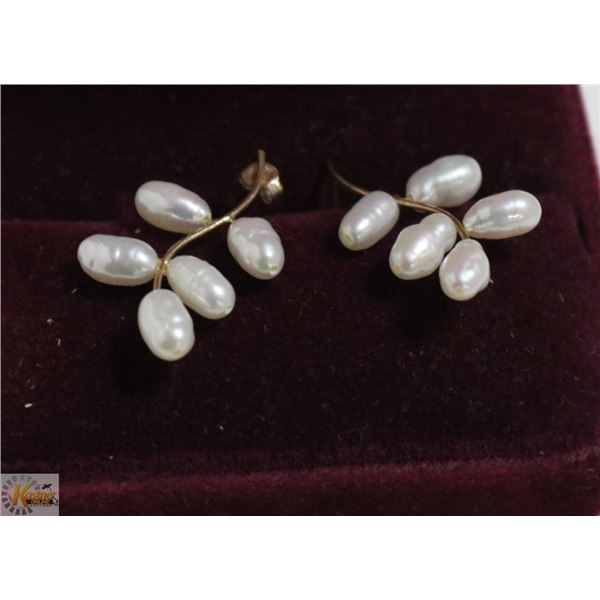 14 KT YELLOW GOLD AND PEARL DROP EARRINGS