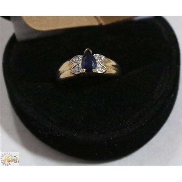 10 KT SAPPHIRE AND 4 DIAMOND RING SIZE 6