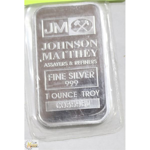 JM 1 TROY OUNCE .999 SILVER BAR