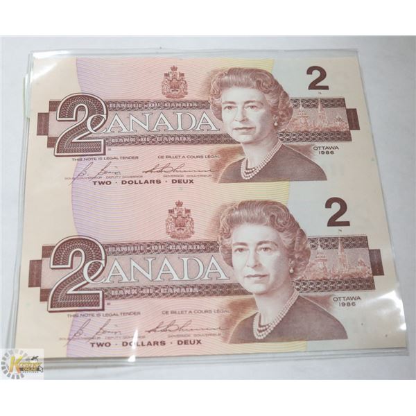 1986 CANADIAN (2) UNCUT $2 ROBIN BILLS