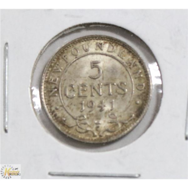 1941C CANADIAN NEWFOUNDLAND 10 CENT SILVER COIN