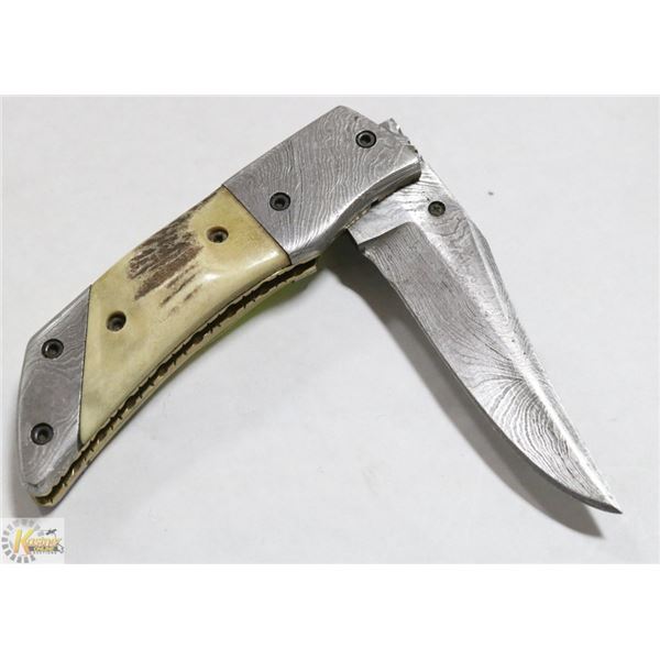 BONE DAMASCUS POCKET KNIFE