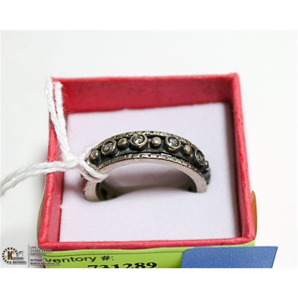 SILVER SPINER RING SET WITH WHITE CZ. 6.1 MM WIDE