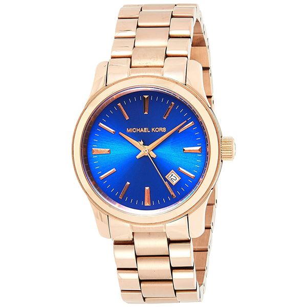 NEW MICHAEL KORS BLUE DIAL ROSE GOLD MSRP $283