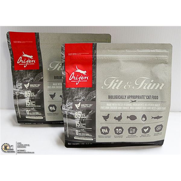 TWO 1KG BAGS OF ORIJEN CAT FOOD, FREE RUN CHICKEN