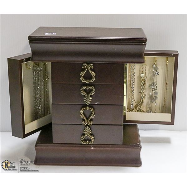 MEDIUM SIZED STAND UP DARK RED WOOD JEWELRY