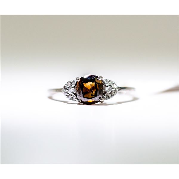 50) PLATINUM BROWN DIAMOND RING.