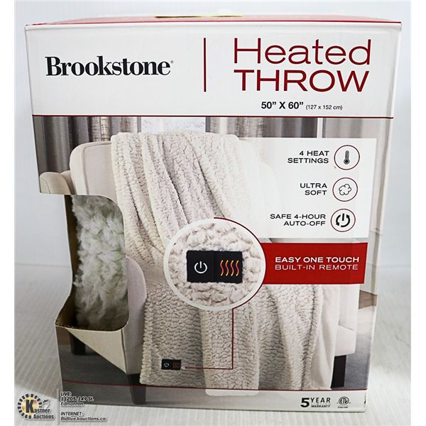 BROOKSTONE HEATED THROW 50" X 60" 4 HEAT SETTING