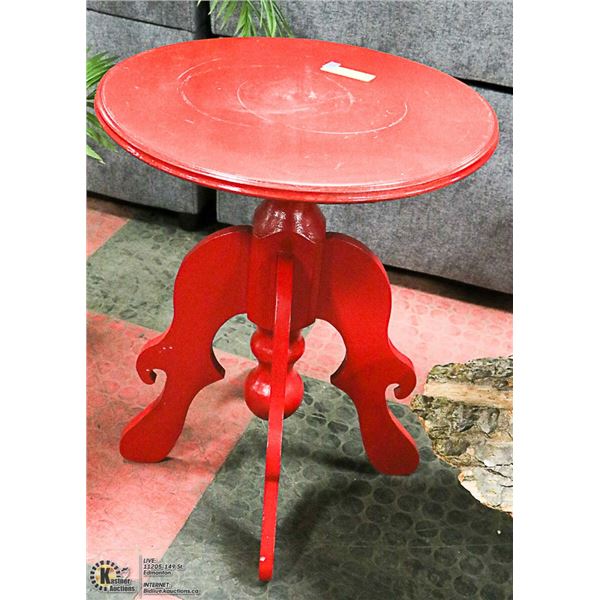 ROUND WOODEN TABLE RED COLOR 18"D X 23" HIGH