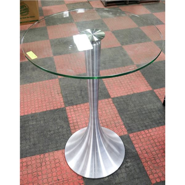 STEEL BASE/GLASS TOP BAR TABLE-41"H X 28"DIA