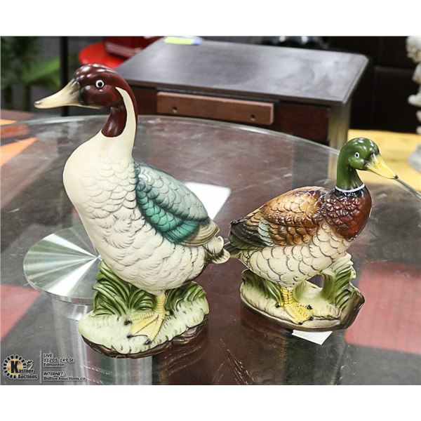 PAIR OF CERAMIC DUCK FIGURINES, 9" & 7" TALL