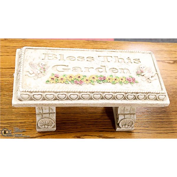 "BLESS THIS GARDEN" RESIN GARDEN BENCH