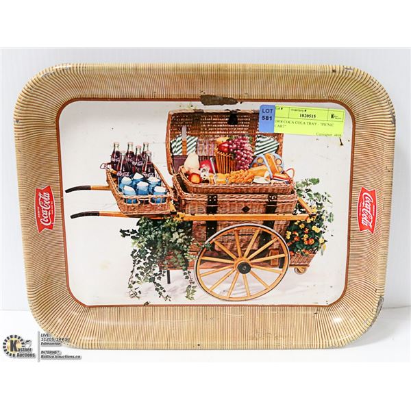 1958 COCA COLA TRAY - "PICNIC CART"