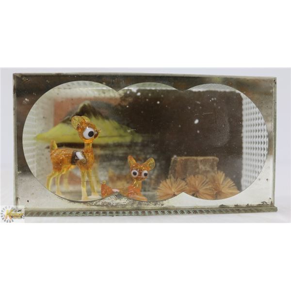 WEIRD VINTAGE BLOWN GLASS DEER DIORAMA
