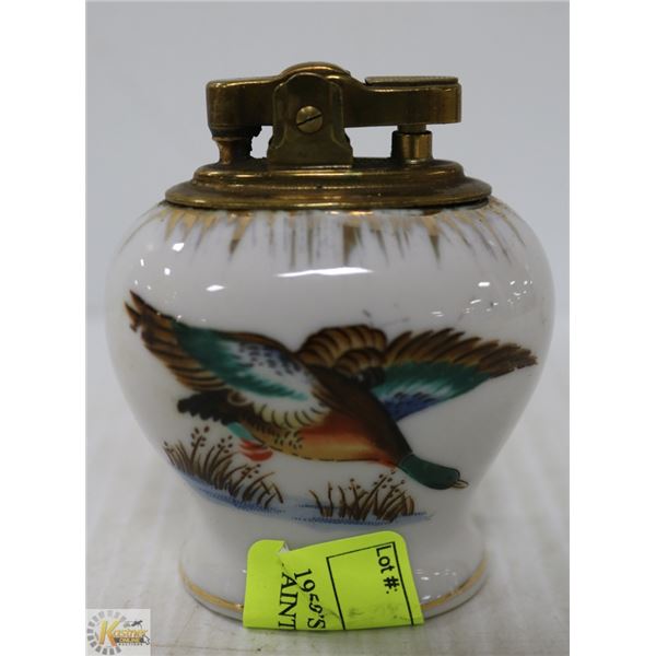 1950'S PORCELIN BASE LIGHTER PAINTED MALLARD