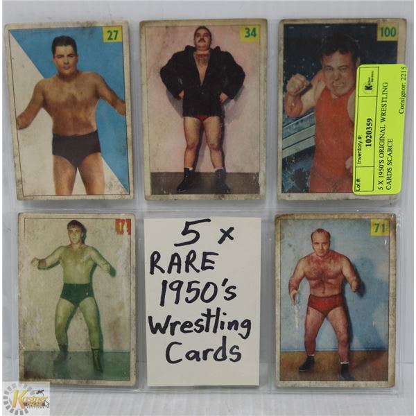 5 X 1950'S ORIGINAL WRESTLING CARDS SCARCE