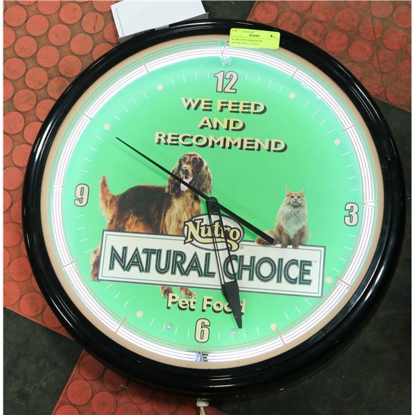 NUTRO-PET FOOD NEON ADVERTISING CLOCK