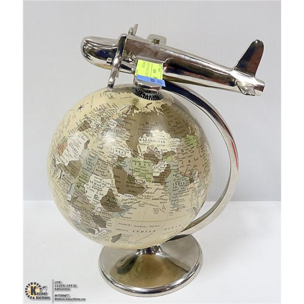 DECORATIVE WORLD GLOBE WITH CHROME PLANE