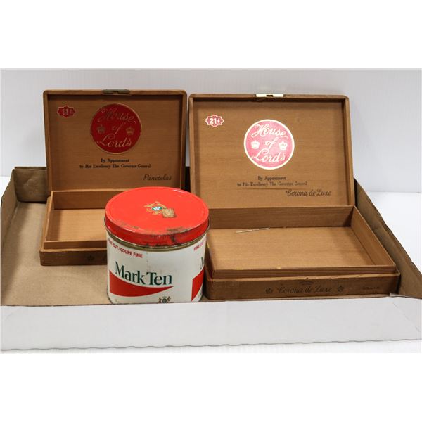 3 VINTAGE CIGAR BOX AND CIGARETTE TIN