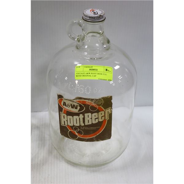 VINTAGE A&W ROOT BEER JUG WITH ORIGINAL CAP