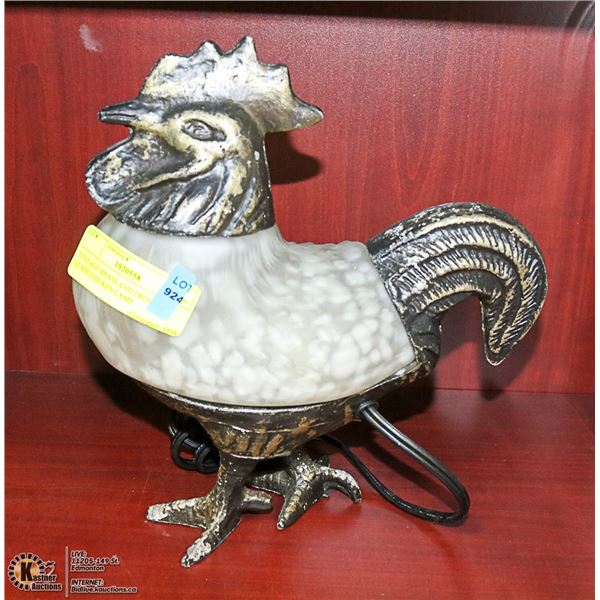 VINTAGE BRASS AND FROSTED GLASS CHICKEN LAMP