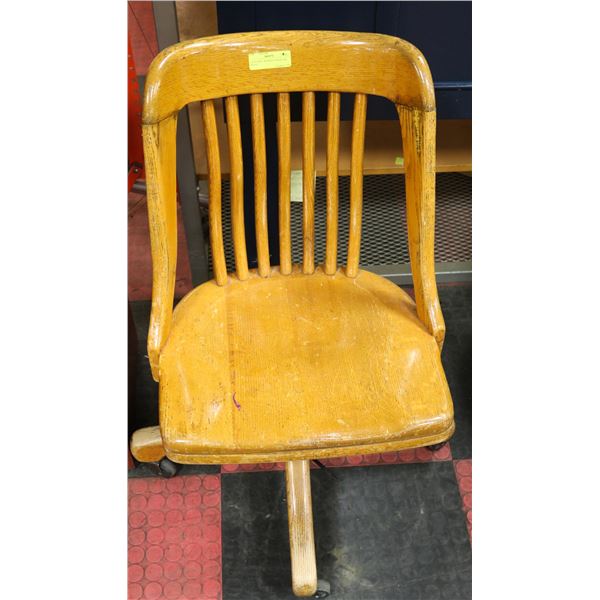 OLD OFFICE WOODEN CHAIR OAK WOOD