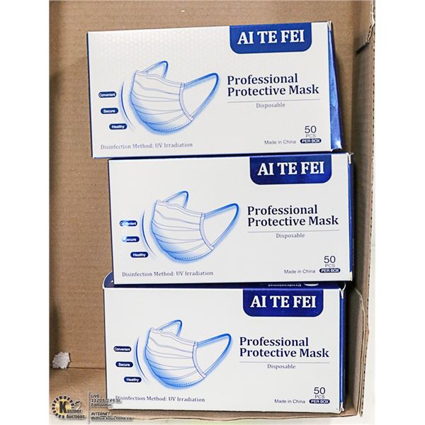 3 NEW BOXES OF DISPOSABLE FACE MASKS