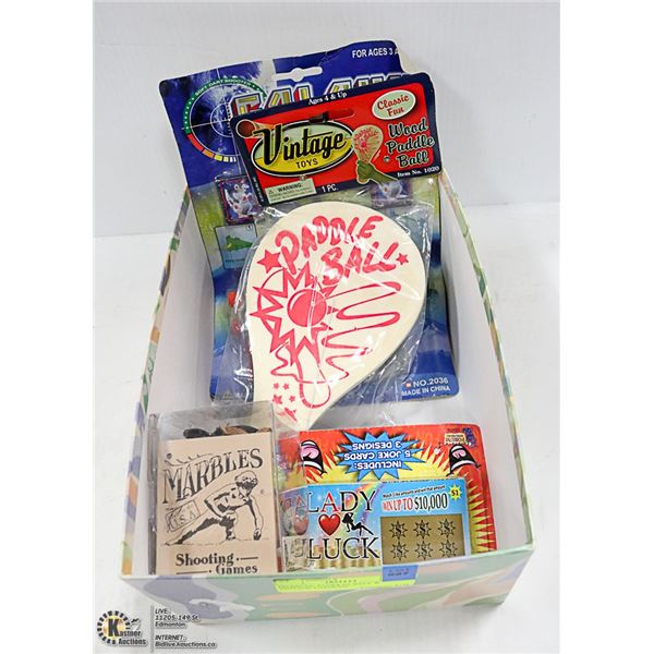 MARBLES, PADDLES BALL & VINTAGE CAPGUNS